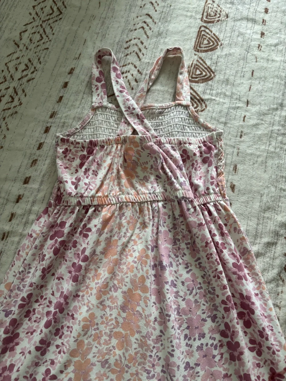 Girls’ OshKosh Pink Floral Smocked Sundress, Spagetti Straps with Twisted Back